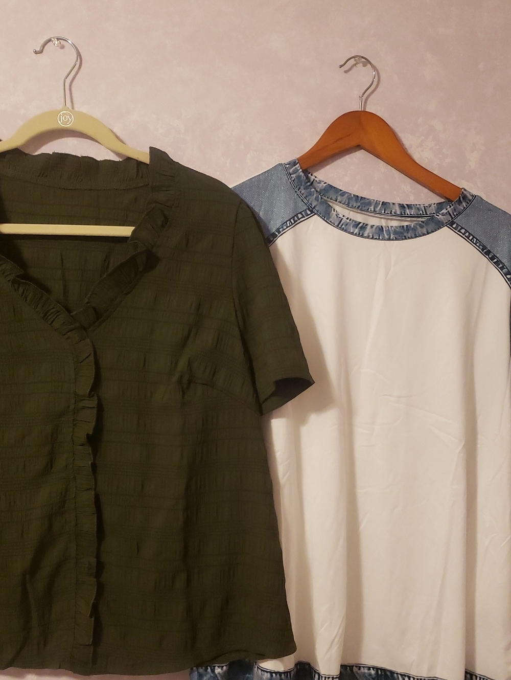 Bundle 2 Tops Olive Green Ruffle Front Women's Top And White/jean Top